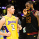 Lonzo Ball of the Los Angeles Lakers and LeBron James of the Cleveland Cavaliers after the game at Quicken Loans Arena in Cleveland on Dec. 14, 2017 (Jason Miller/Getty Images)